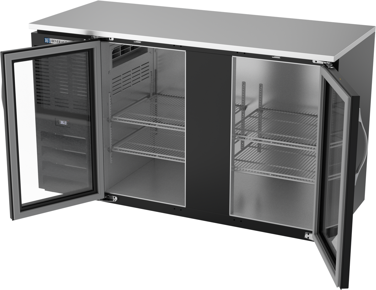 BBN58HC-FG-B | 58" Narrow Depth Glass Doors Food Rated Back Bar in Black