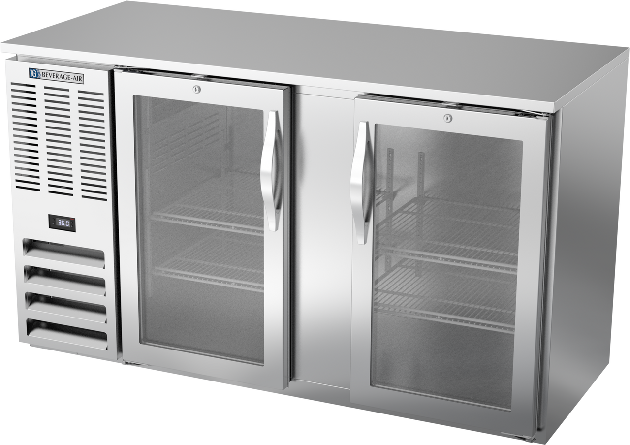 BBN58HC-FG-S | 58" Narrow Depth Glass Doors Food Rated Back Bar in Stainless Steel BBN58HC-FG-S | 58" Narrow Depth Glass Doors Food Rated Back Bar in Stainless Steel