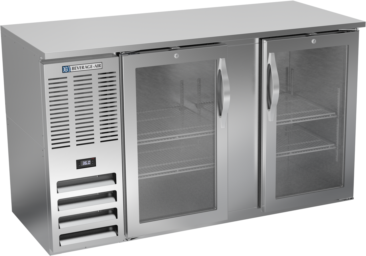BBN58HC-FG-S | 58" Narrow Depth Glass Doors Food Rated Back Bar in Stainless Steel