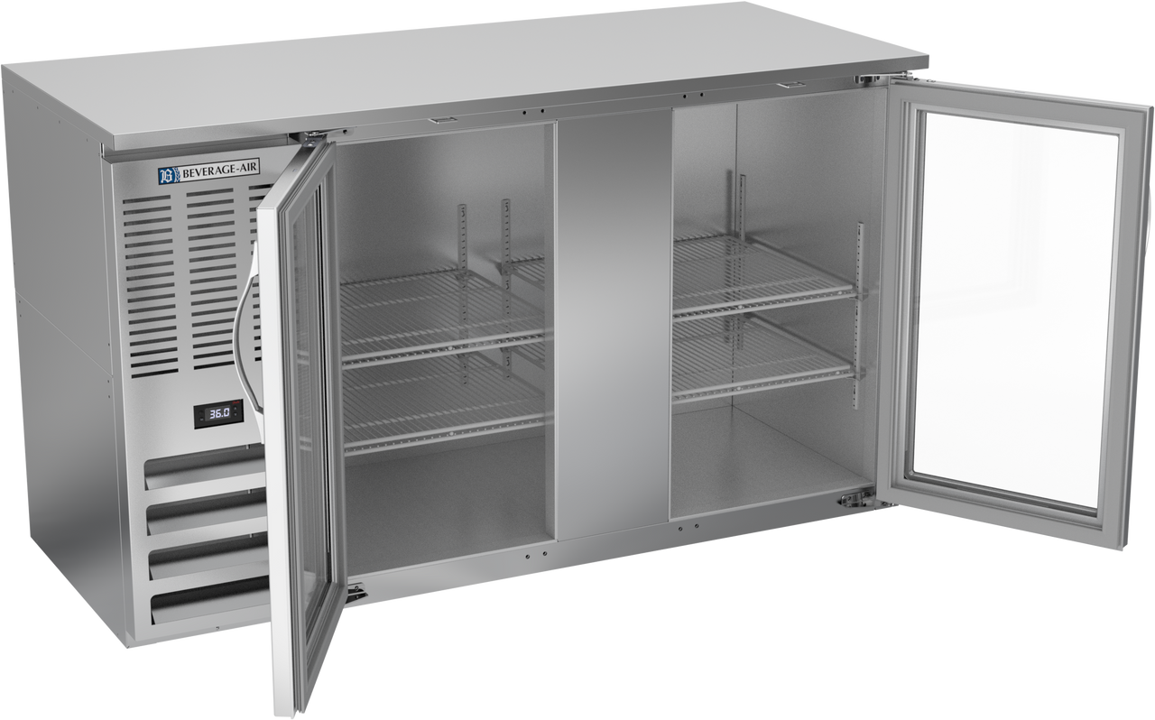 BBN58HC-FG-S | 58" Narrow Depth Glass Doors Food Rated Back Bar in Stainless Steel