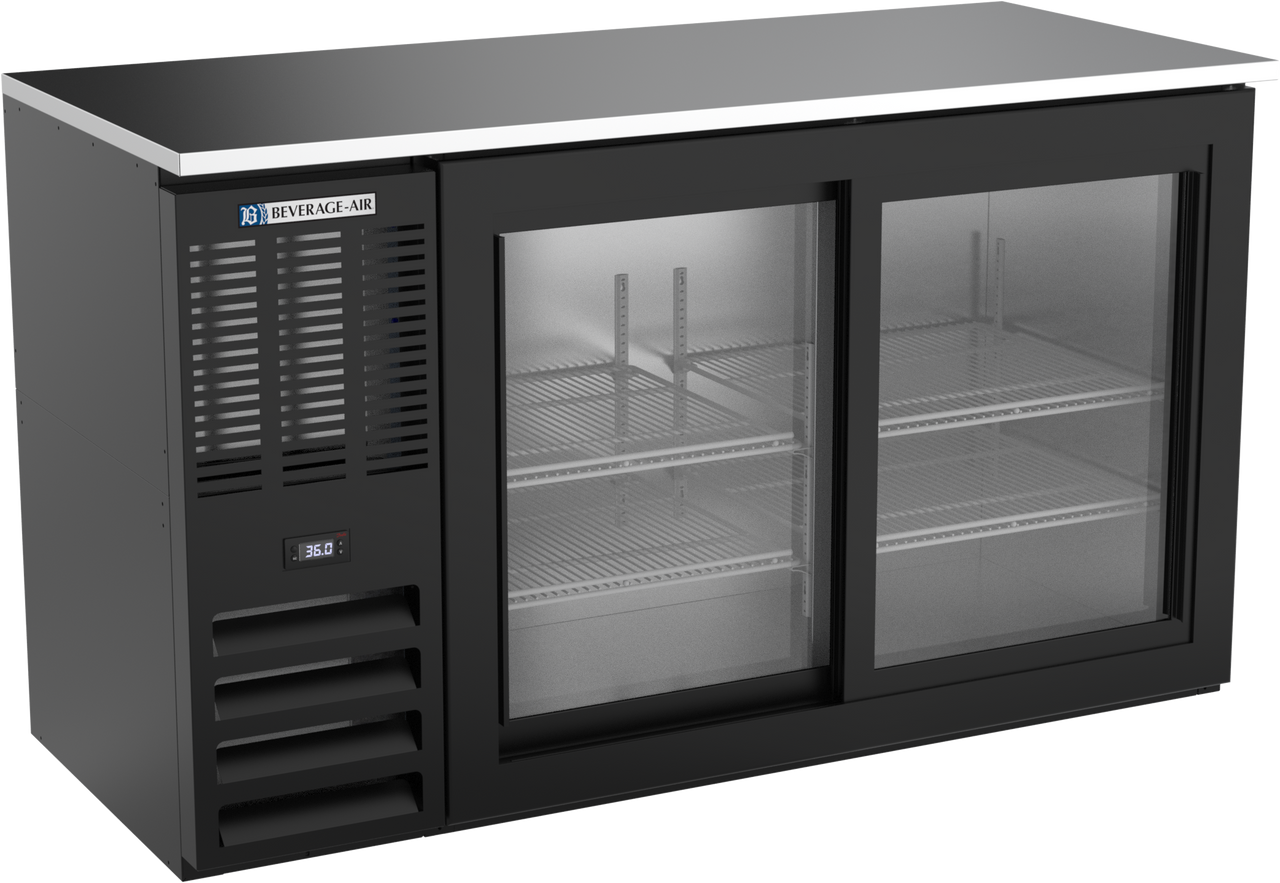BBN58HC-F-GS-B | 58" Narrow Depth Sliding Glass Doors Food Rated Back Bar in Black BBN58HC-F-GS-B | 58" Narrow Depth Sliding Glass Doors Food Rated Back Bar in Black