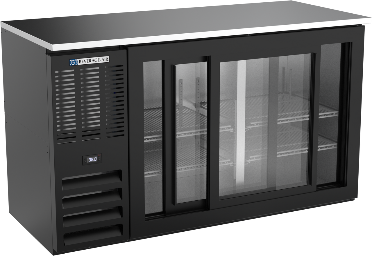 BBN58HC-F-GS-B | 58" Narrow Depth Sliding Glass Doors Food Rated Back Bar in Black BBN58HC-F-GS-B | 58" Narrow Depth Sliding Glass Doors Food Rated Back Bar in Black