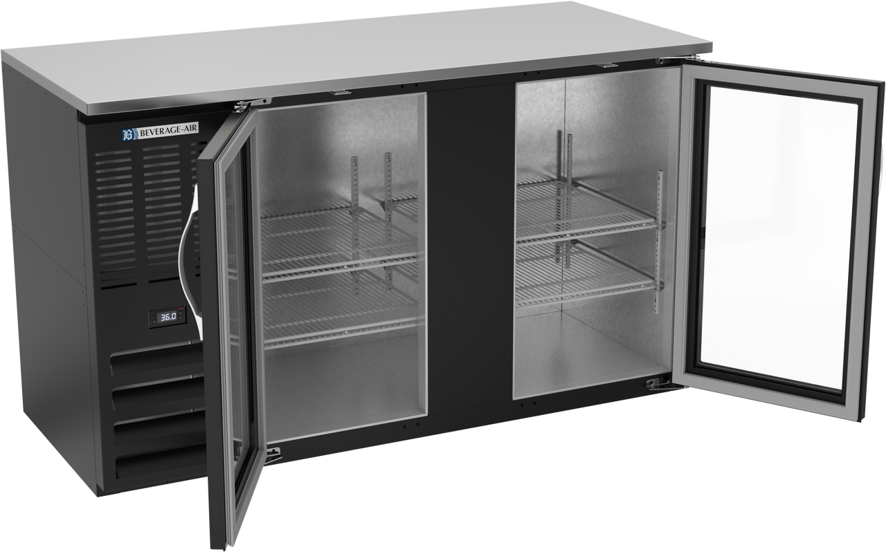 BBN58HC-G-B | 58" Narrow Depth Glass Doors Back Bar in Black