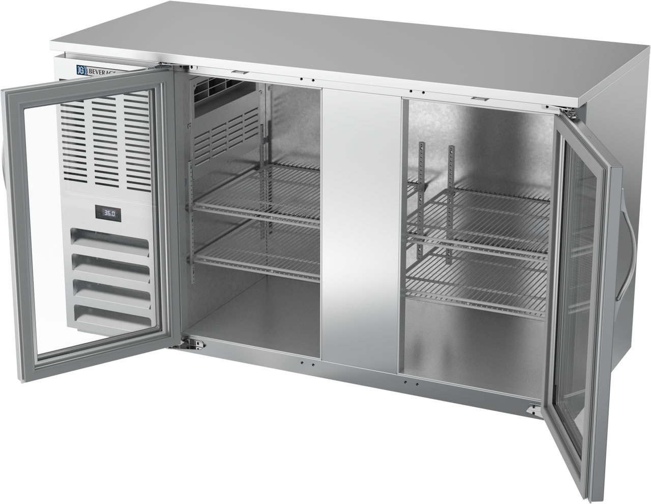 BBN58HC-G-S | 58" Narrow Depth Glass Doors Back Bar in Stainless Steel BBN58HC-G-S | 58" Narrow Depth Glass Doors Back Bar in Stainless Steel