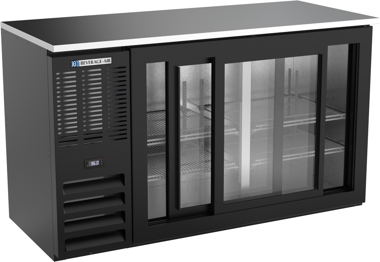BBN58HC-GS-B | 58" Narrow Depth Sliding Glass Doors Back Bar in Black BBN58HC-GS-B | 58" Narrow Depth Sliding Glass Doors Back Bar in Black