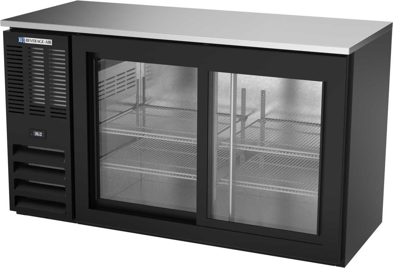 BBN58HC-GS-B | 58" Narrow Depth Sliding Glass Doors Back Bar in Black BBN58HC-GS-B | 58" Narrow Depth Sliding Glass Doors Back Bar in Black