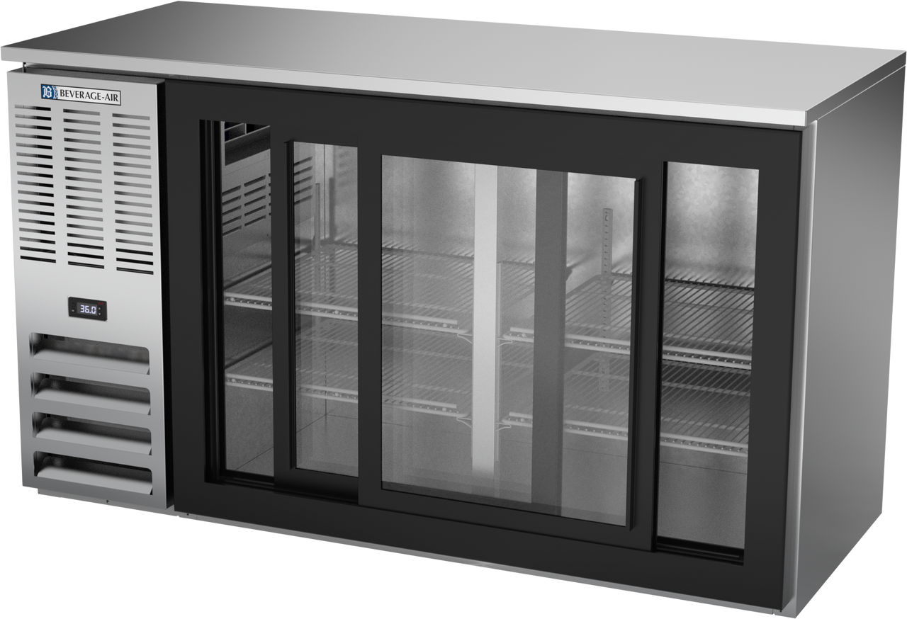 BBN58HC-GS-S | 58" Narrow Depth Sliding Glass Doors Back Bar in Stainless Steel