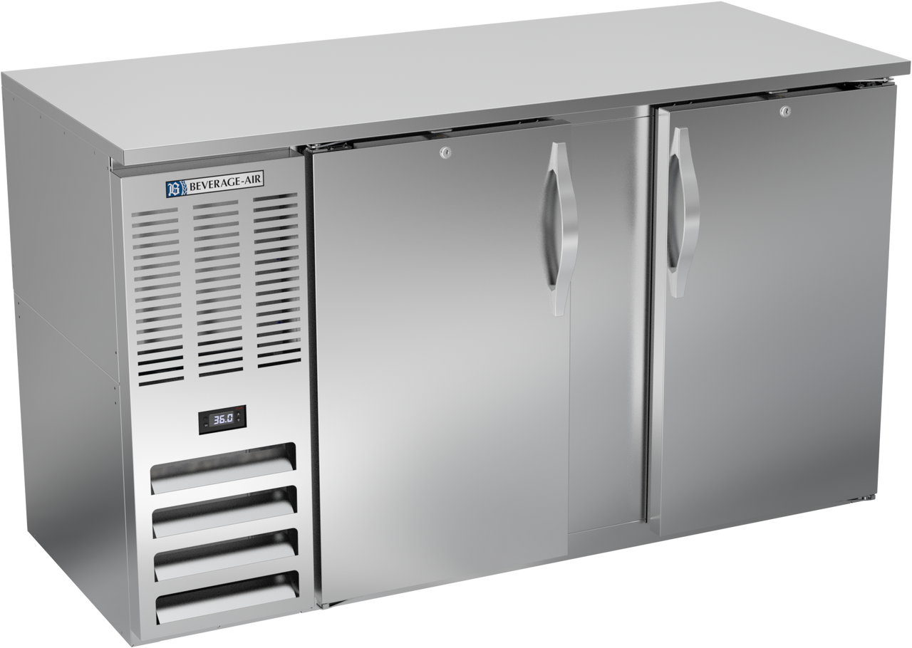 BBN58HC-S | 58" Narrow Depth Solid Doors Back Bar in Stainless Steel