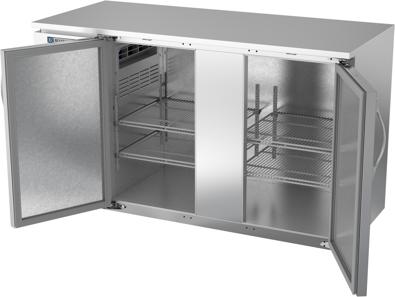 BBN58HC-S | 58" Narrow Depth Solid Doors Back Bar in Stainless Steel