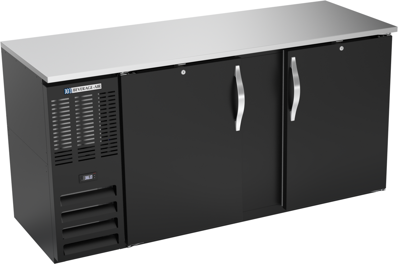 BBN68HC-F-B | 68" Narrow Depth Solid Doors Food Rated Back Bar in Black