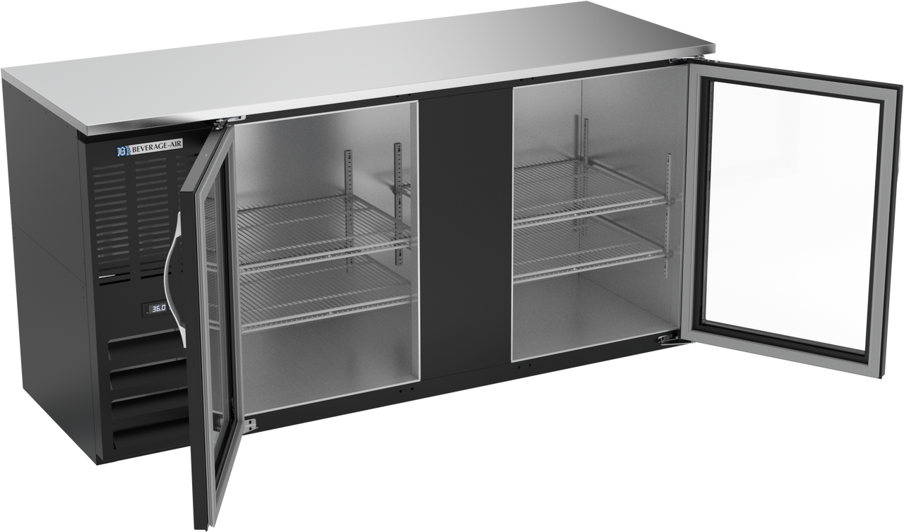 BBN68HC-FG-B | 68" Narrow Depth Glass Doors Food Rated Back Bar in Black BBN68HC-FG-B | 68" Narrow Depth Glass Doors Food Rated Back Bar in Black