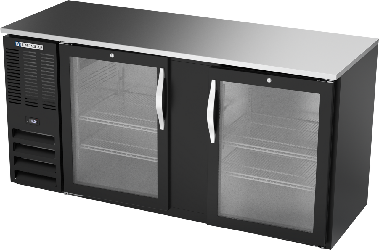 BBN68HC-FG-B | 68" Narrow Depth Glass Doors Food Rated Back Bar in Black BBN68HC-FG-B | 68" Narrow Depth Glass Doors Food Rated Back Bar in Black