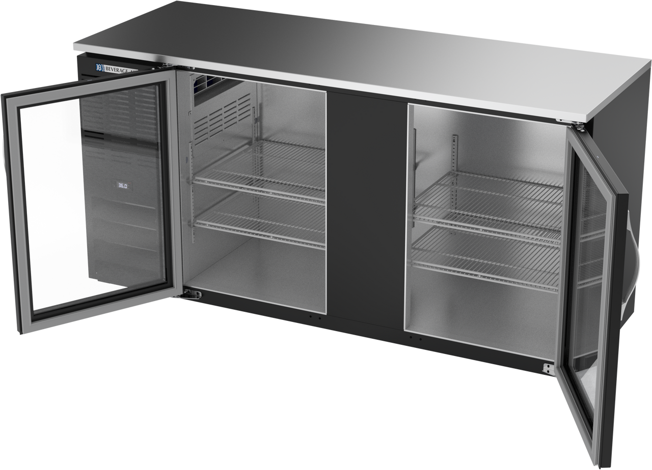 BBN68HC-FG-B | 68" Narrow Depth Glass Doors Food Rated Back Bar in Black BBN68HC-FG-B | 68" Narrow Depth Glass Doors Food Rated Back Bar in Black