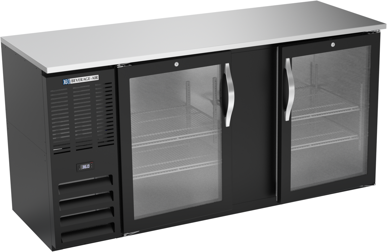 BBN68HC-FG-B | 68" Narrow Depth Glass Doors Food Rated Back Bar in Black