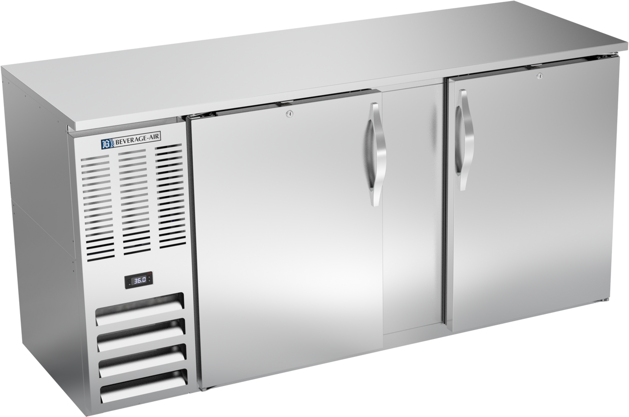 BBN68HC-F-S | 68" Narrow Depth Solid Doors Food Rated Back Bar in Stainless Steel