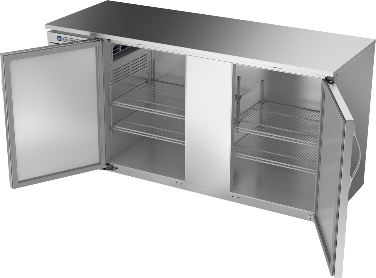 BBN68HC-F-S | 68" Narrow Depth Solid Doors Food Rated Back Bar in Stainless Steel