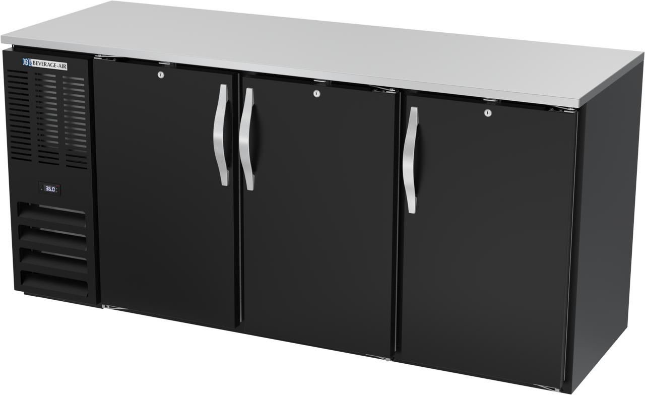 BBN72HC-F-B | 72" Narrow Depth Solid Doors Food Rated Back Bar in Black