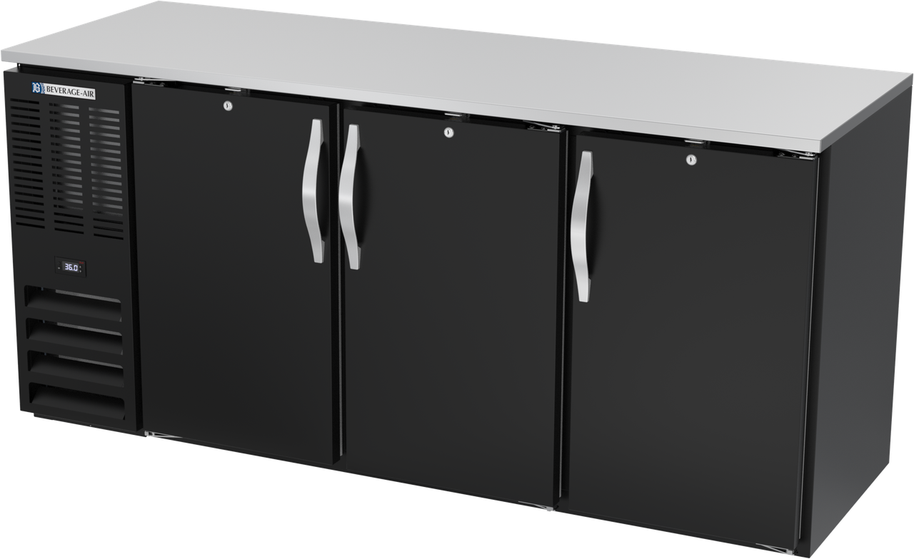 BBN72HC-F-B | 72" Narrow Depth Solid Doors Food Rated Back Bar in Black