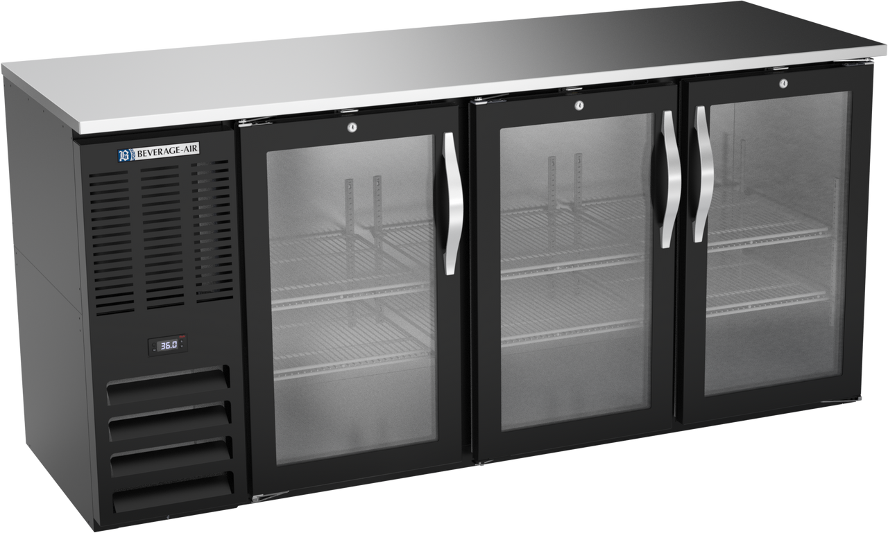 BBN72HC-FG-B | 72" Narrow Depth Glass Doors Food Rated Back Bar in Black BBN72HC-FG-B | 72" Narrow Depth Glass Doors Food Rated Back Bar in Black