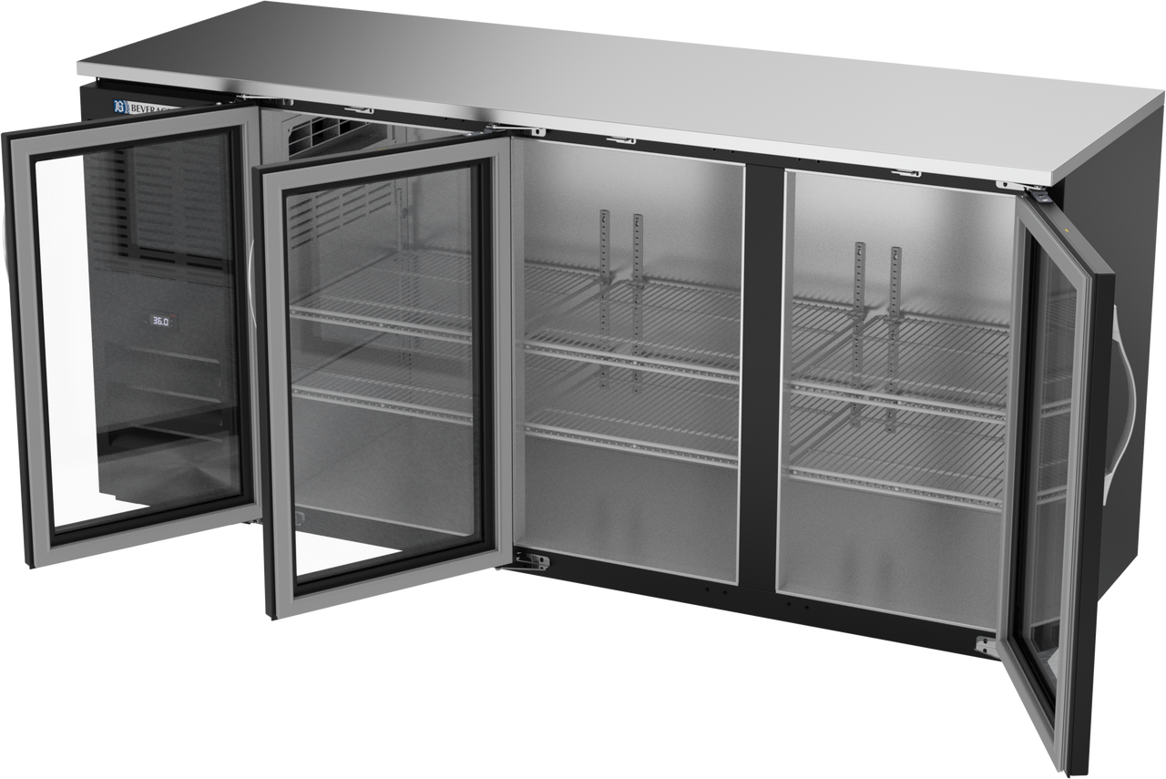 BBN72HC-FG-B | 72" Narrow Depth Glass Doors Food Rated Back Bar in Black BBN72HC-FG-B | 72" Narrow Depth Glass Doors Food Rated Back Bar in Black