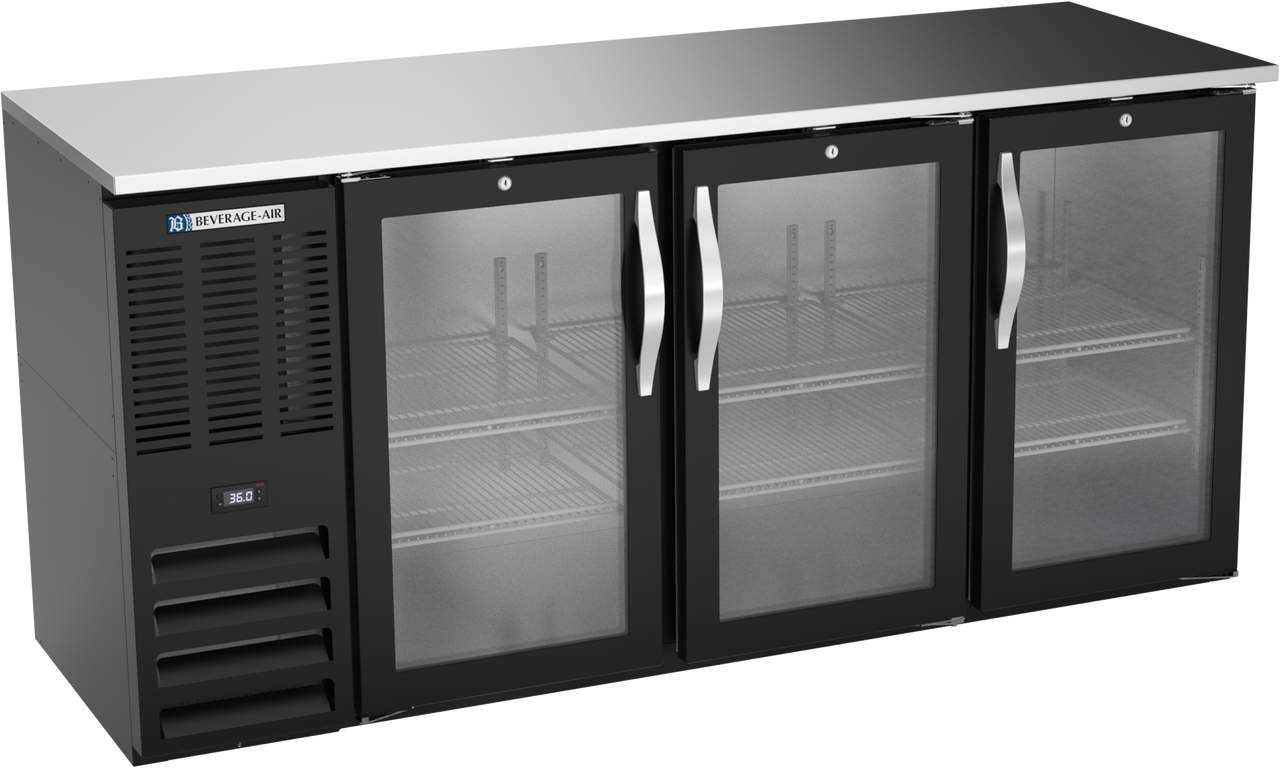 BBN72HC-FG-B | 72" Narrow Depth Glass Doors Food Rated Back Bar in Black