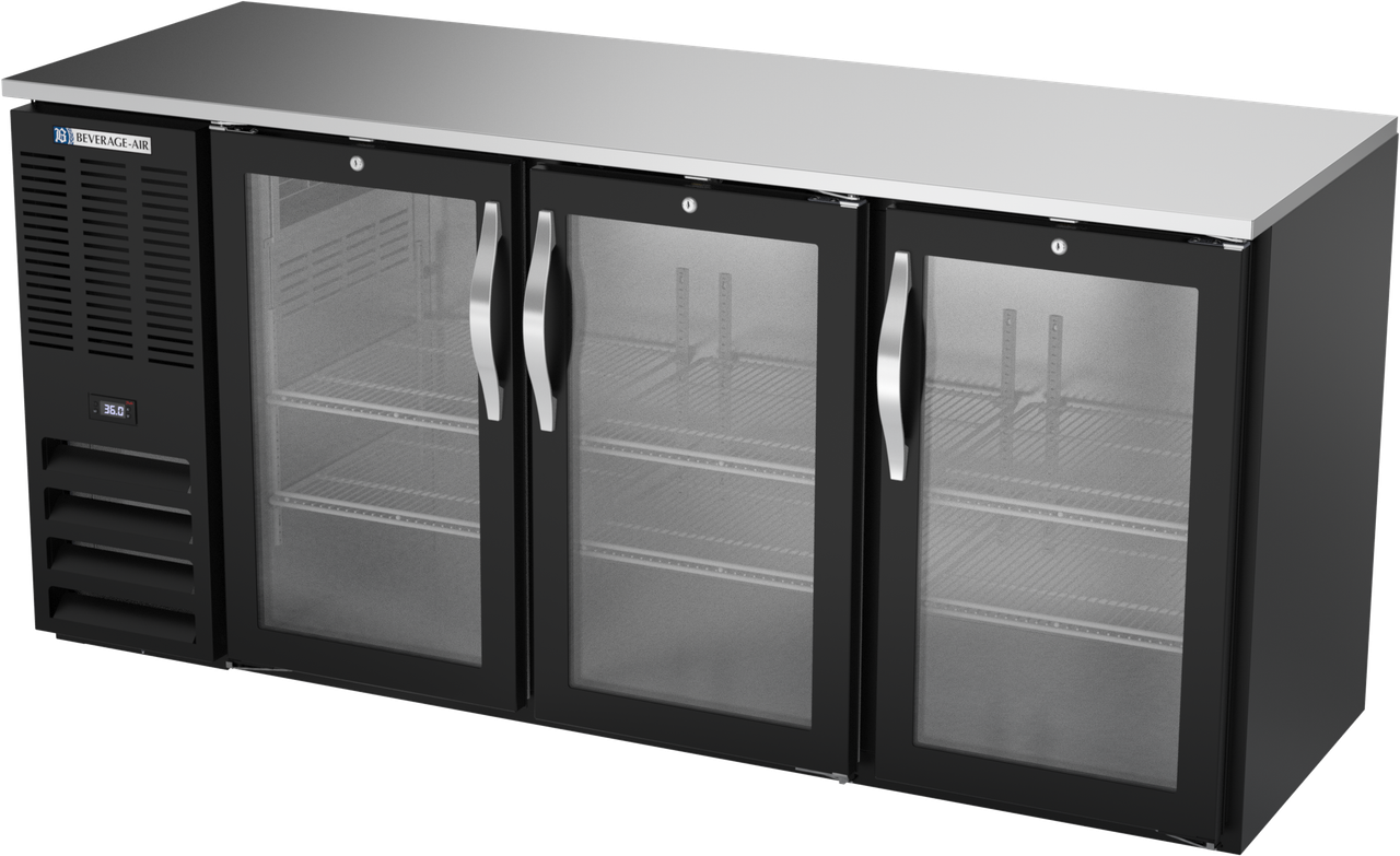 BBN72HC-FG-B | 72" Narrow Depth Glass Doors Food Rated Back Bar in Black