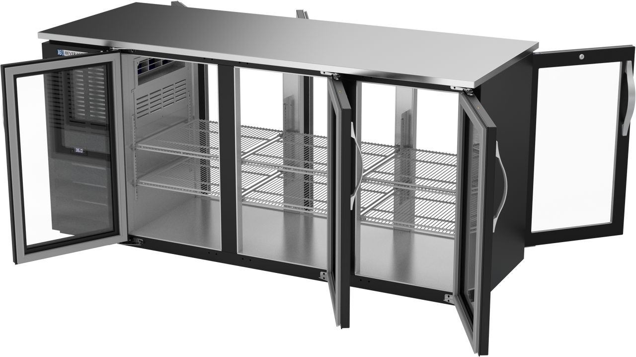 BBN72HC-FG-PT-B | 72" Narrow Depth Glass Doors Food Rated Pass-thru Back Bar in Black