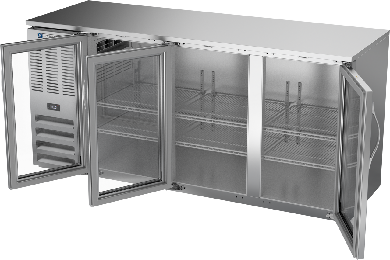 BBN72HC-FG-S | 72" Narrow Depth Glass Doors Food Rated Back Bar in Stainless Steel BBN72HC-FG-S | 72" Narrow Depth Glass Doors Food Rated Back Bar in Stainless Steel