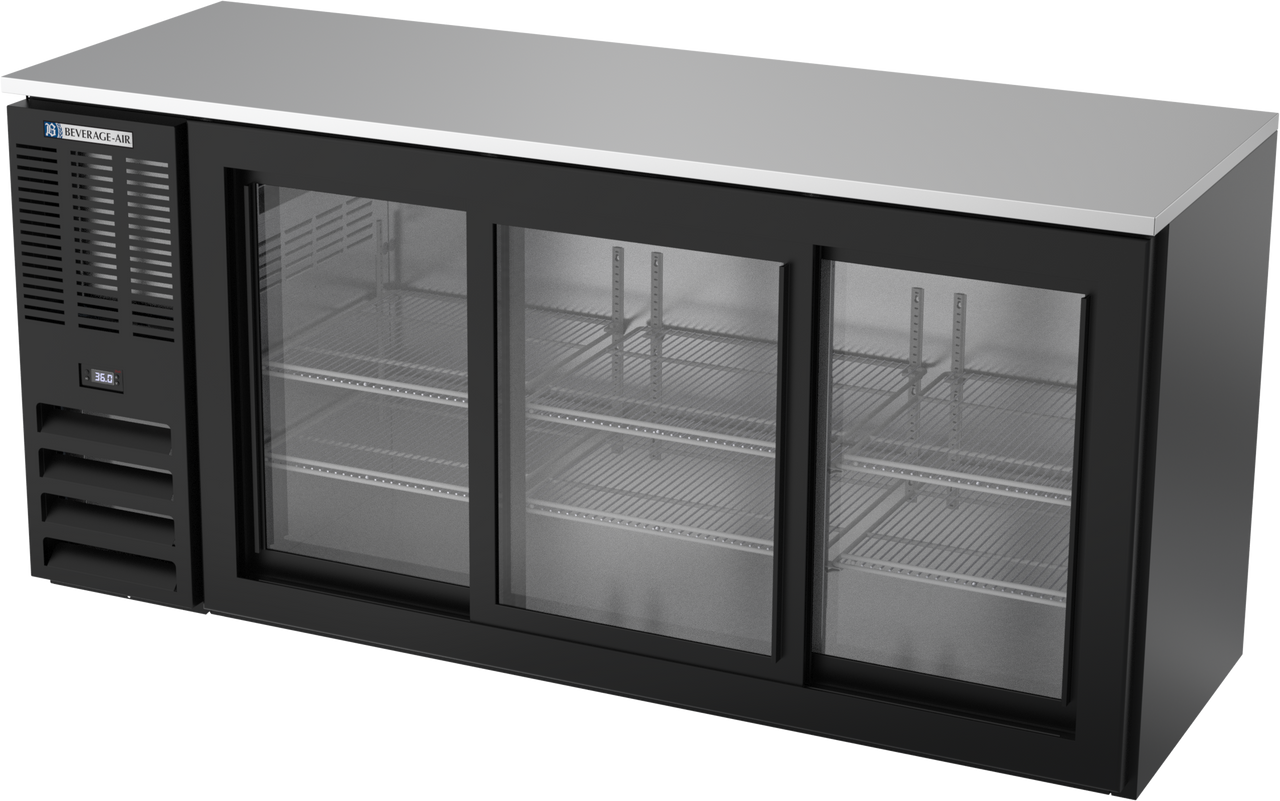 BBN72HC-F-GS-B | 72" Narrow Depth Sliding Glass Doors Food Rated Back Bar in Black BBN72HC-F-GS-B | 72" Narrow Depth Sliding Glass Doors Food Rated Back Bar in Black