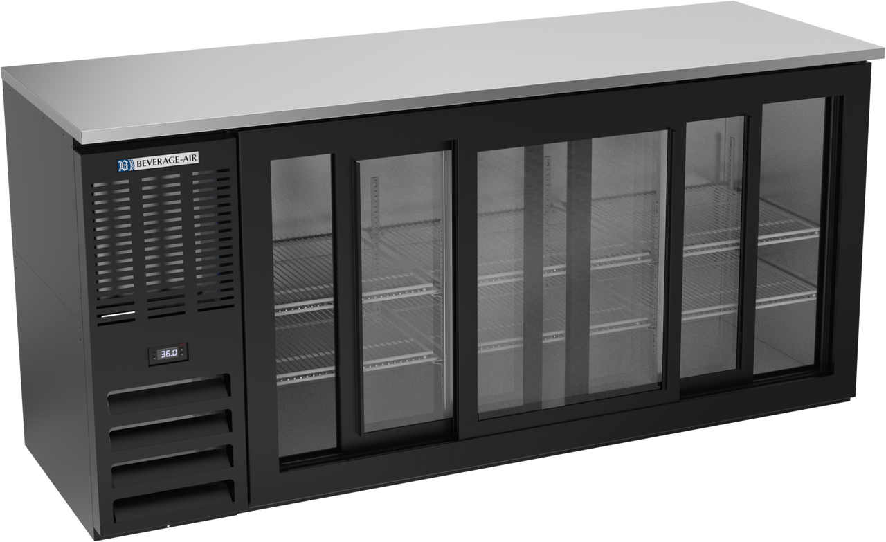 BBN72HC-F-GS-B | 72" Narrow Depth Sliding Glass Doors Food Rated Back Bar in Black