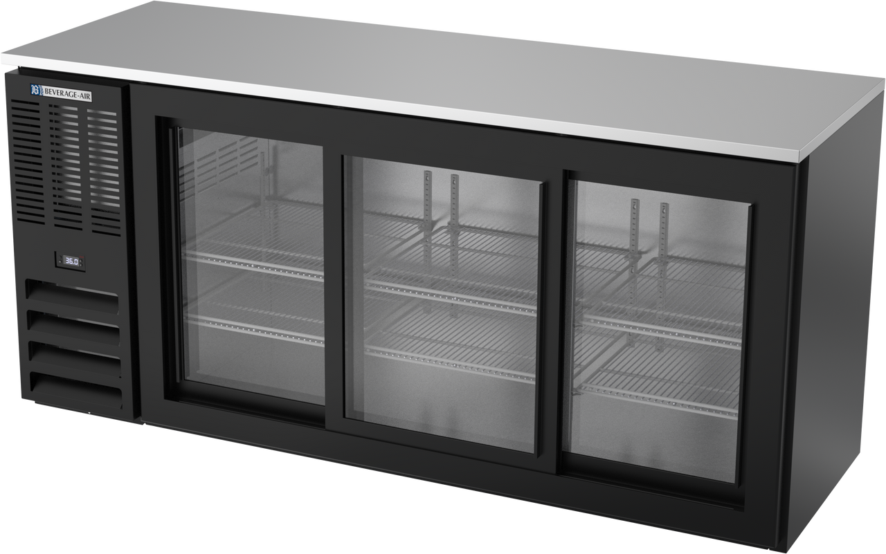 BBN72HC-F-GS-B | 72" Narrow Depth Sliding Glass Doors Food Rated Back Bar in Black