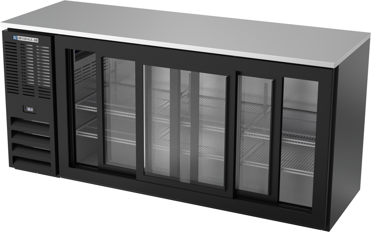 BBN72HC-F-GS-B | 72" Narrow Depth Sliding Glass Doors Food Rated Back Bar in Black