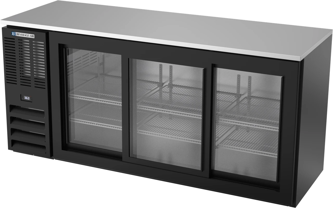BBN72HC-F-GS-B | 72" Narrow Depth Sliding Glass Doors Food Rated Back Bar in Black