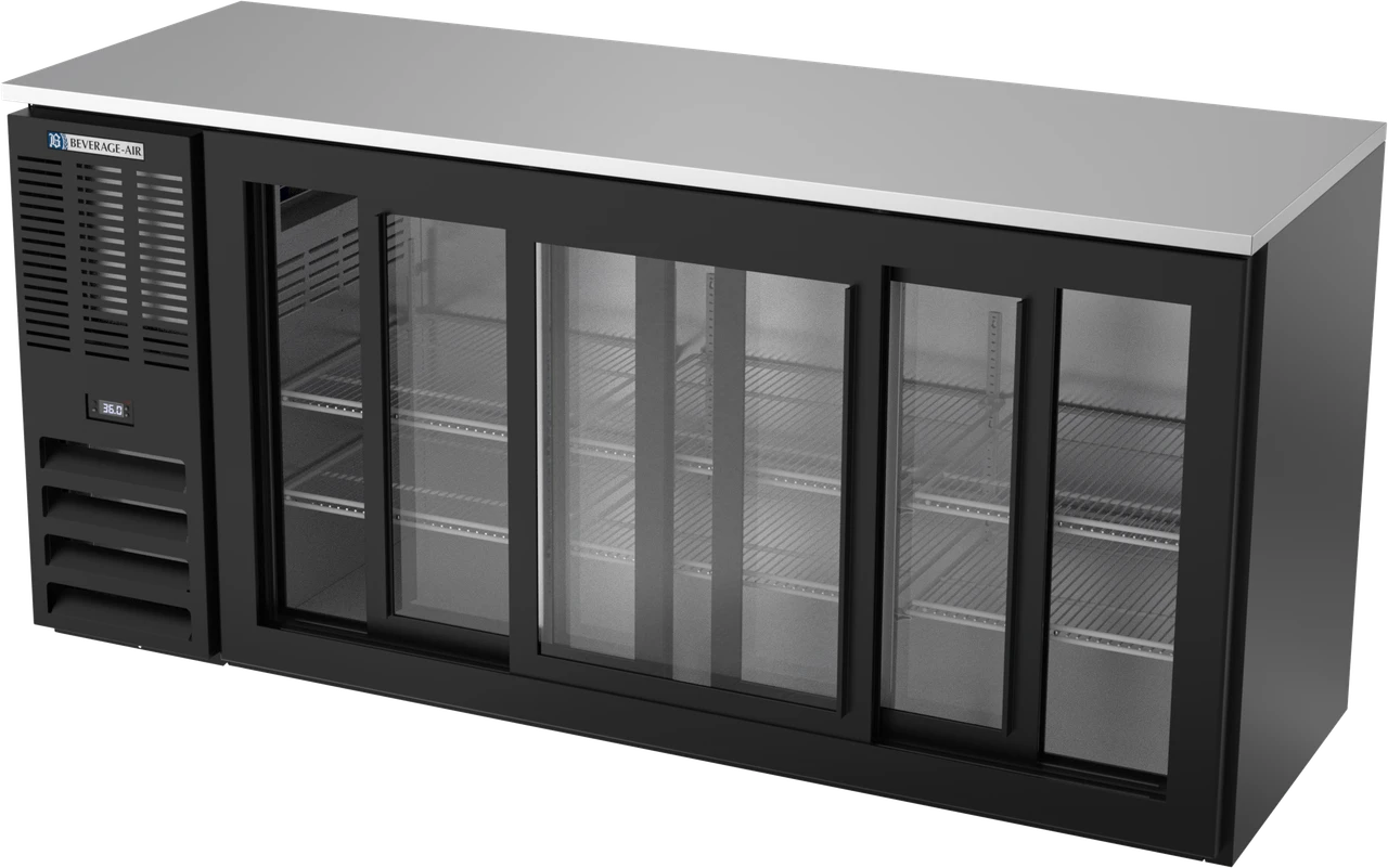 BBN72HC-F-GS-B | 72" Narrow Depth Sliding Glass Doors Food Rated Back Bar in Black
