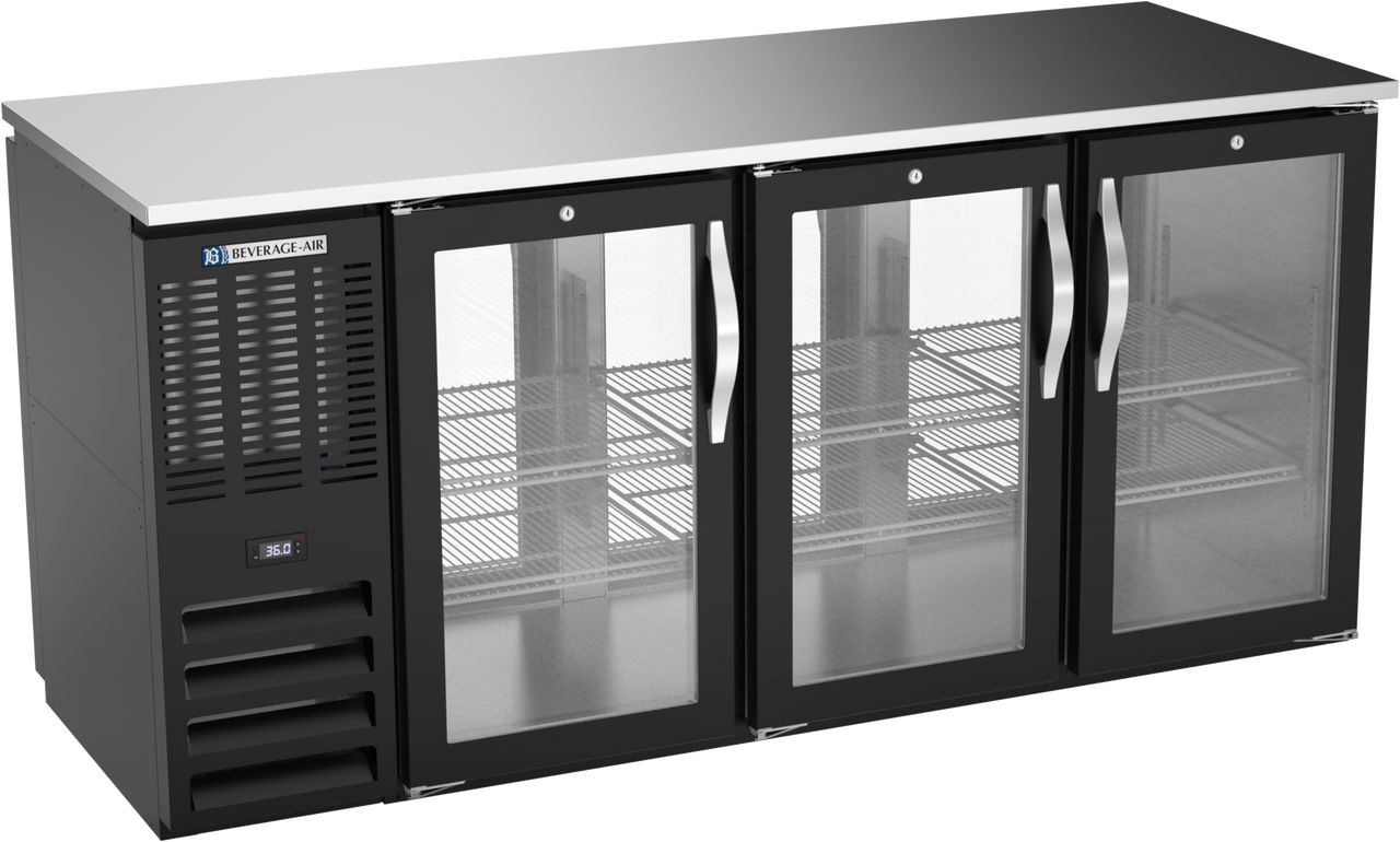 BBN72HC-F-GS-PT-B | 72" Narrow Depth Sliding Glass Doors Food Rated Pass-thru Back Bar in Black BBN72HC-F-GS-PT-B | 72" Narrow Depth Sliding Glass Doors Food Rated Pass-thru Back Bar in Black