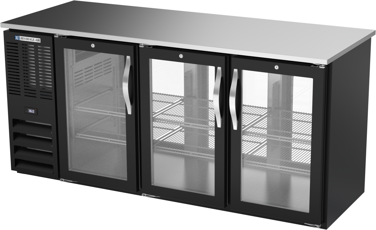 BBN72HC-F-GS-PT-B | 72" Narrow Depth Sliding Glass Doors Food Rated Pass-thru Back Bar in Black BBN72HC-F-GS-PT-B | 72" Narrow Depth Sliding Glass Doors Food Rated Pass-thru Back Bar in Black