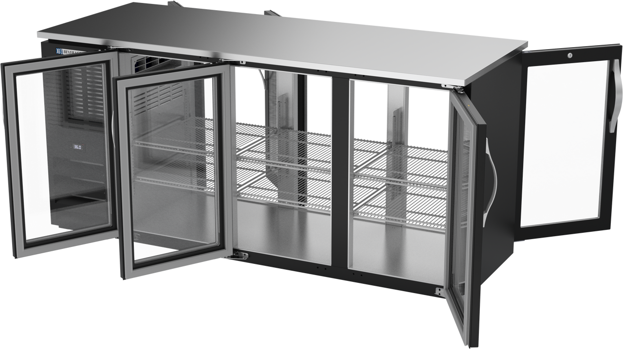 BBN72HC-F-GS-PT-B | 72" Narrow Depth Sliding Glass Doors Food Rated Pass-thru Back Bar in Black