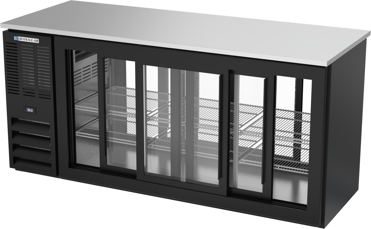 BBN72HC-F-GS-PT-B | 72" Narrow Depth Sliding Glass Doors Food Rated Pass-thru Back Bar in Black