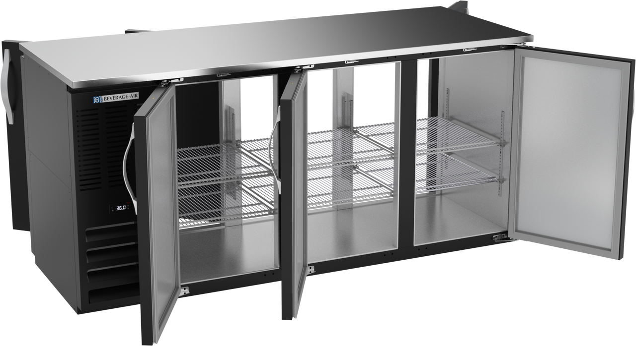 BBN72HC-F-PT-B | 72" Narrow Depth Solid Doors Food Rated Pass-thru Back Bar in Black BBN72HC-F-PT-B | 72" Narrow Depth Solid Doors Food Rated Pass-thru Back Bar in Black