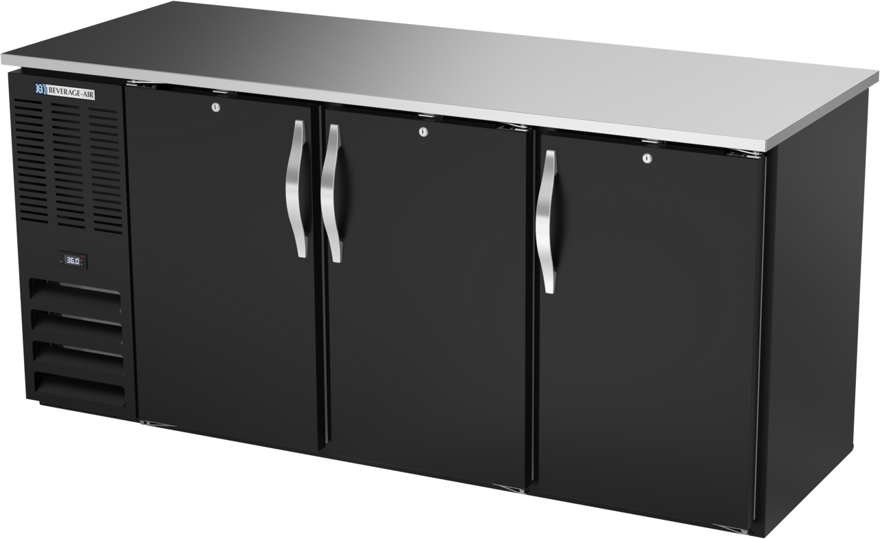 BBN72HC-F-PT-B | 72" Narrow Depth Solid Doors Food Rated Pass-thru Back Bar in Black