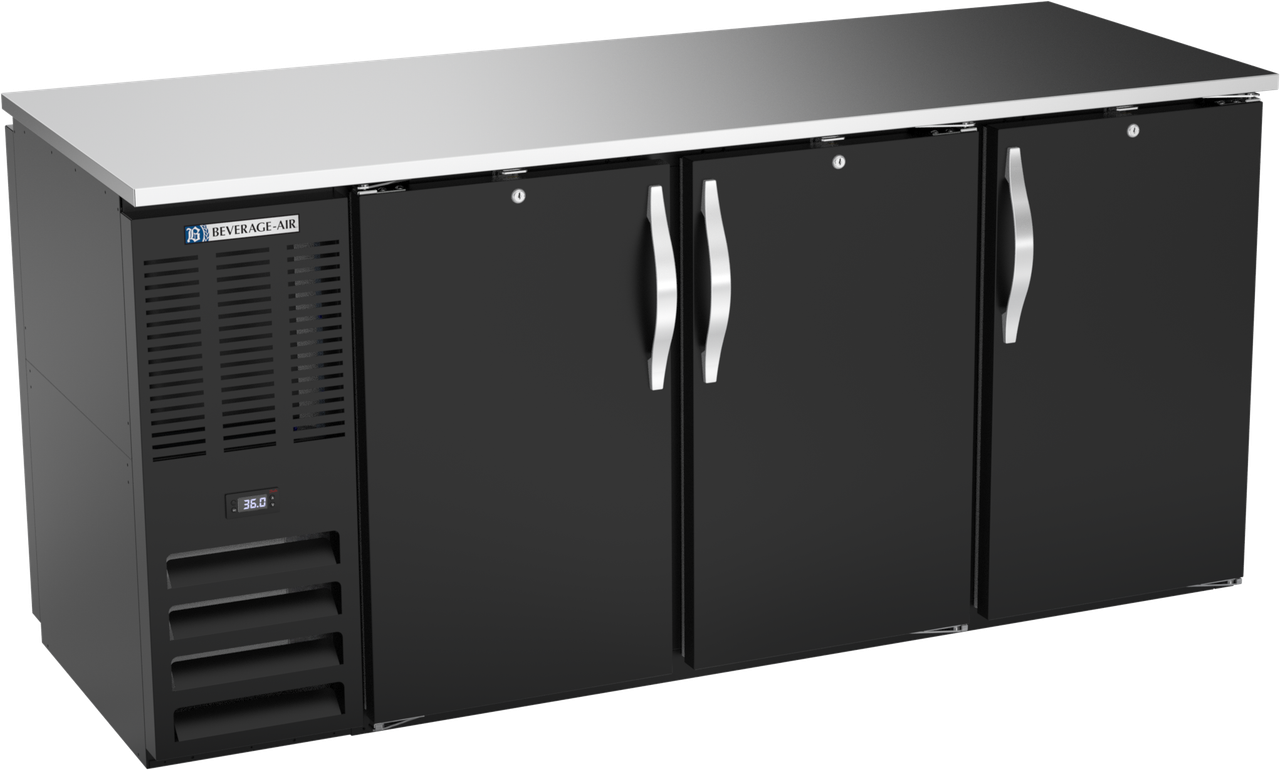 BBN72HC-F-PT-B | 72" Narrow Depth Solid Doors Food Rated Pass-thru Back Bar in Black