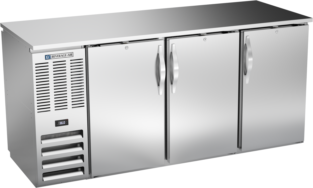 BBN72HC-F-PT-S | 72" Narrow Depth Solid Doors Food Rated Pass-thru Back Bar in Stainless Steel