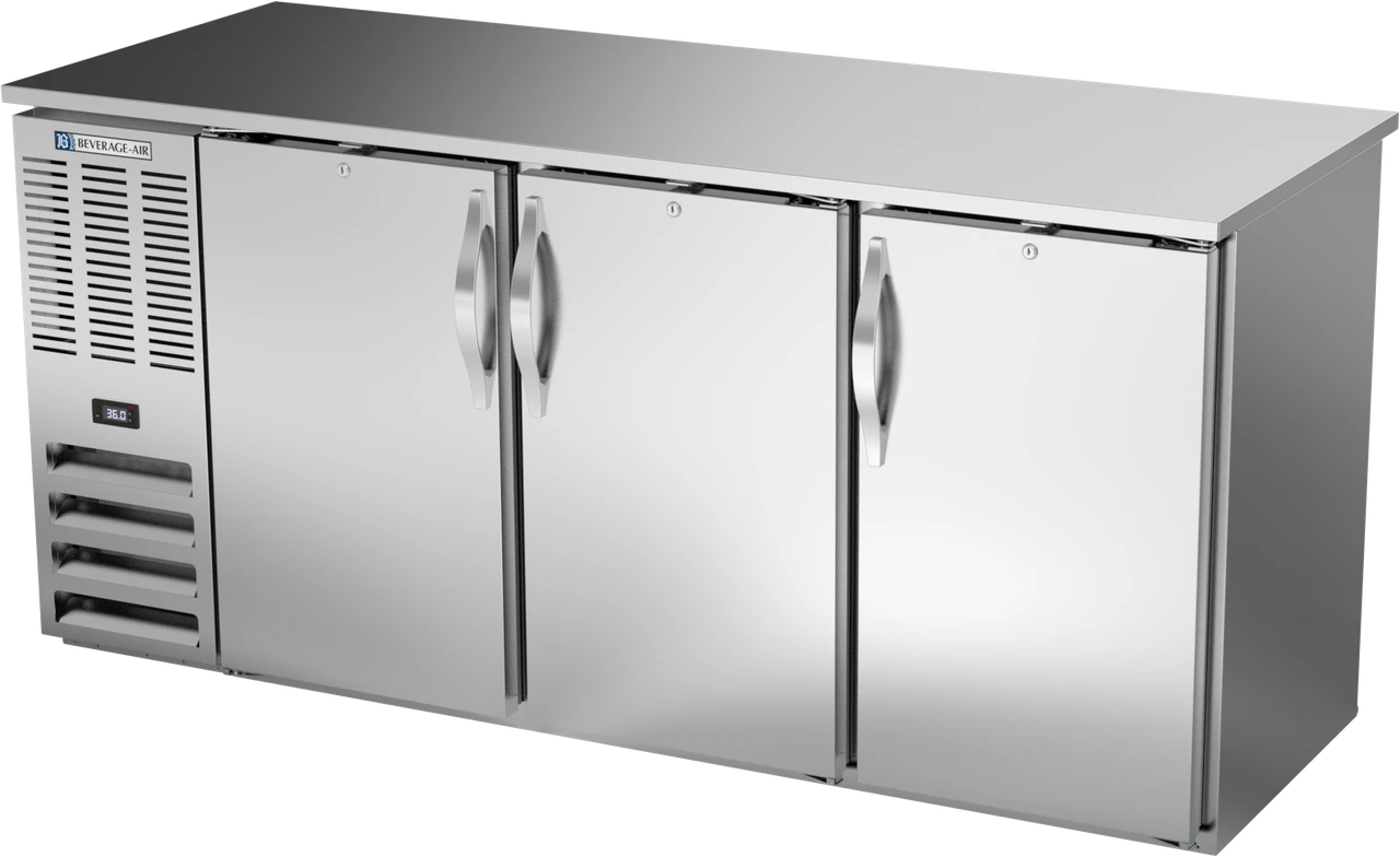 BBN72HC-F-PT-S | 72" Narrow Depth Solid Doors Food Rated Pass-thru Back Bar in Stainless Steel