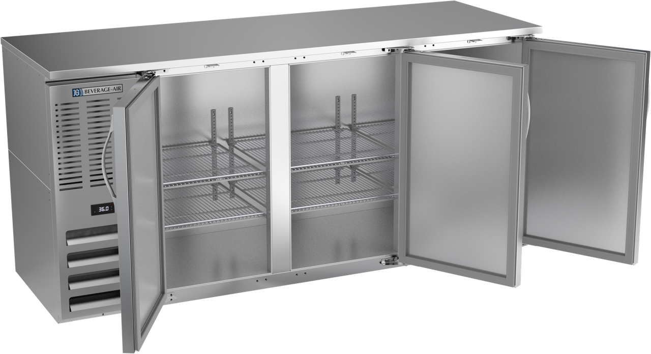 BBN72HC-F-S | 72" Narrow Depth Solid Doors Food Rated Back Bar in Stainless Steel