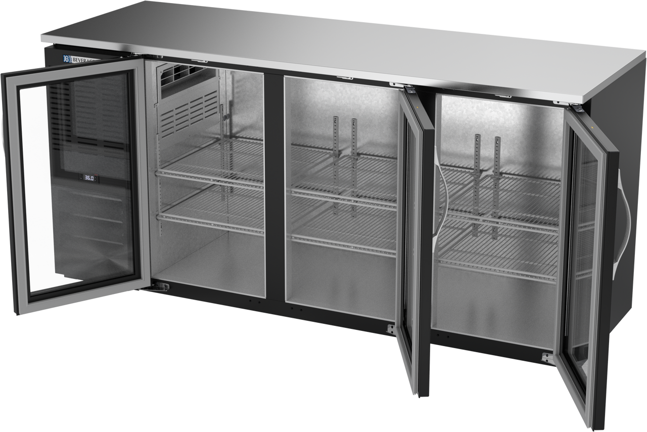 BBN72HC-G-B | 72" Narrow Depth Glass Doors Back Bar in Black