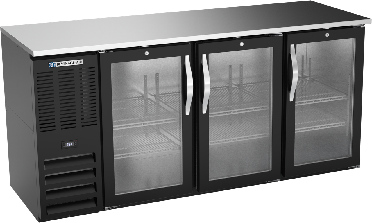 BBN72HC-G-B | 72" Narrow Depth Glass Doors Back Bar in Black