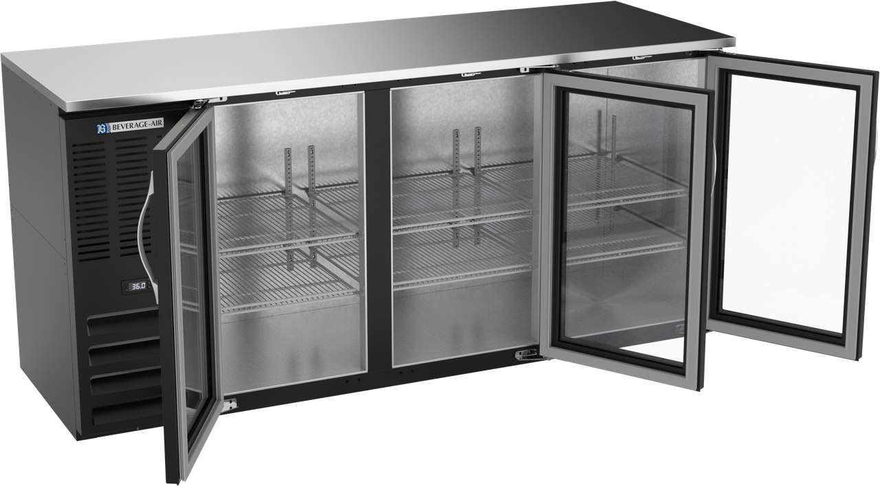 BBN72HC-G-B | 72" Narrow Depth Glass Doors Back Bar in Black