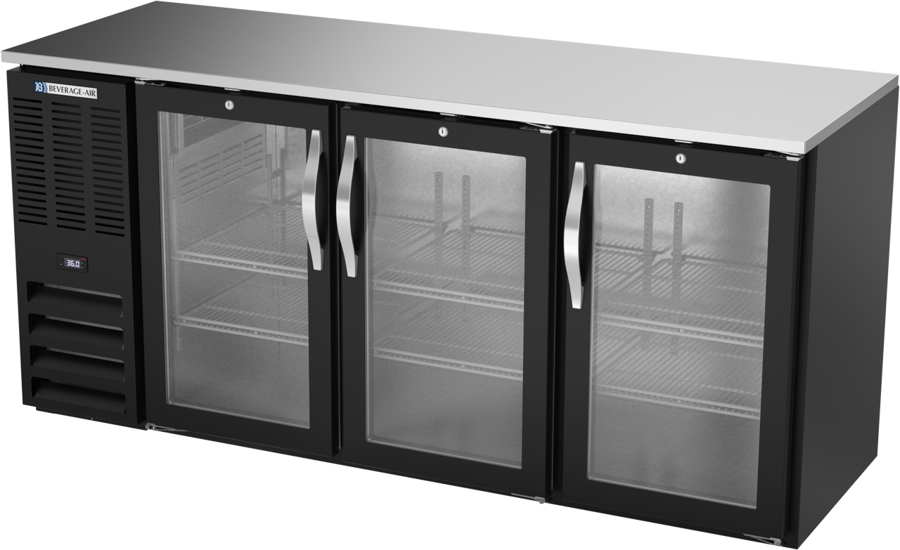 BBN72HC-G-B | 72" Narrow Depth Glass Doors Back Bar in Black