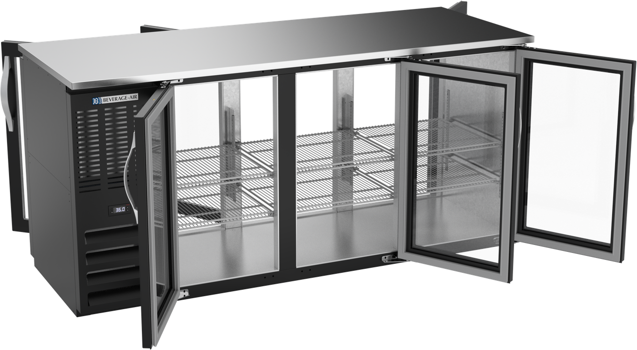 BBN72HC-G-PT-B | 72" Narrow Depth Glass Doors Pass-thru Back Bar in Black