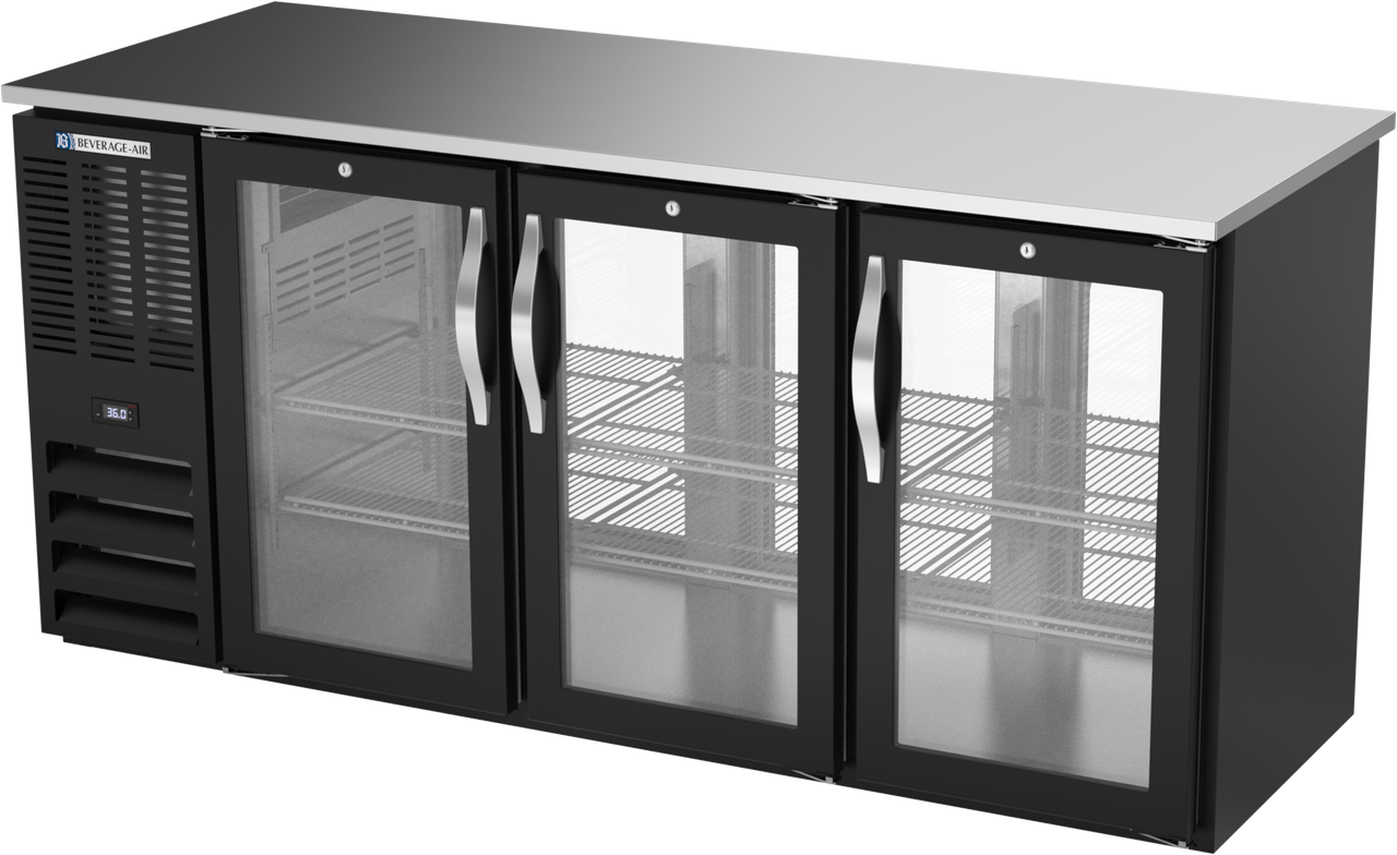 BBN72HC-G-PT-B | 72" Narrow Depth Glass Doors Pass-thru Back Bar in Black